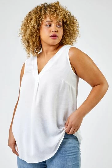 Roman Pink Curve V-Neck Pleat Tank Top 8 Roman Pink Curve V-Neck Pleat Tank Top - Image 6