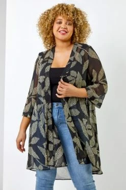 Roman Black Curve Spot Leaf Print Dipped Hem Kimono 11 Roman Black Curve Spot Leaf Print Dipped Hem Kimono -Roman Sales Shop unnamed file 12942