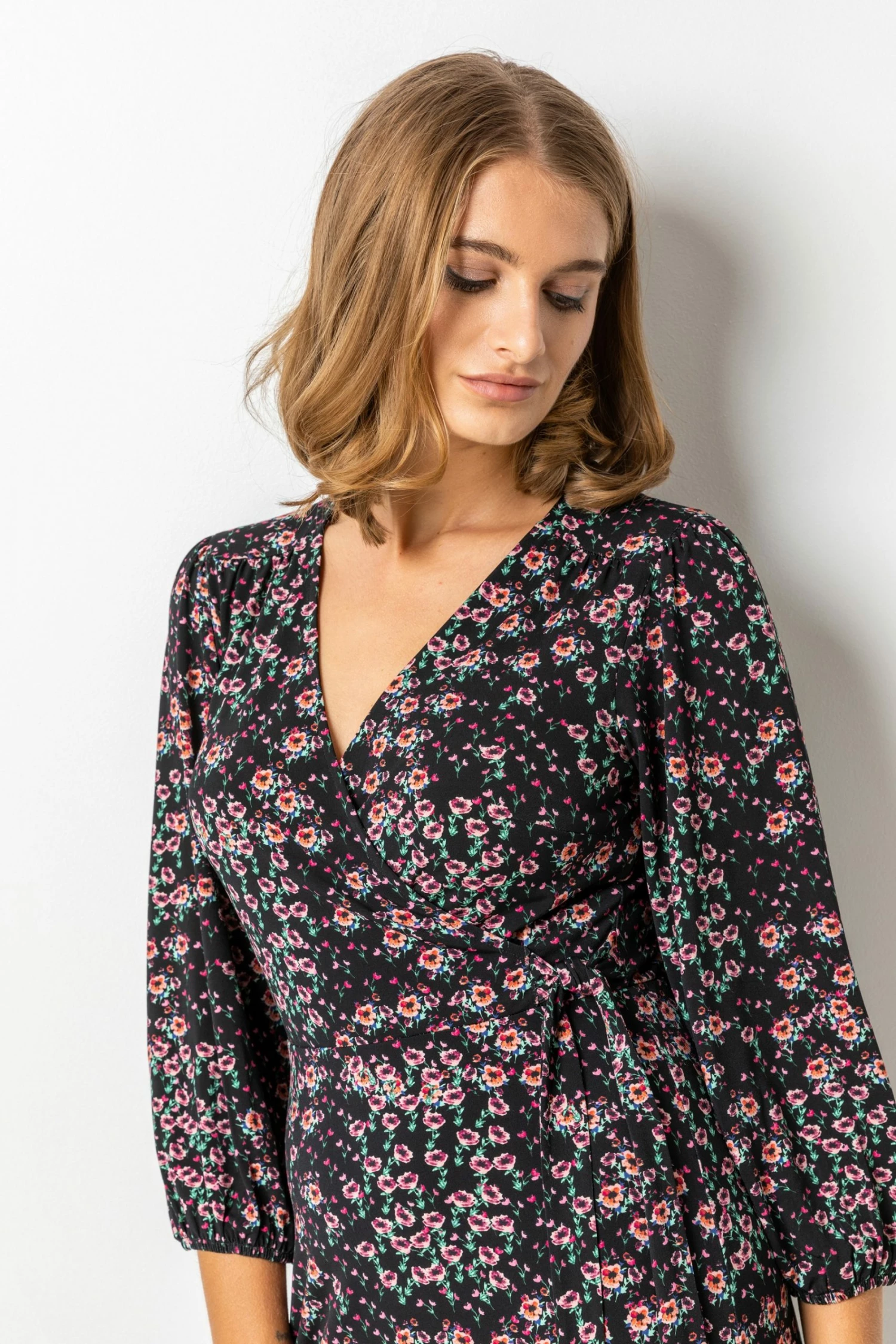 Roman Black Ditsy Floral Frilled Wrap Dress 6 Roman Black Ditsy Floral Frilled Wrap Dress - Image 4