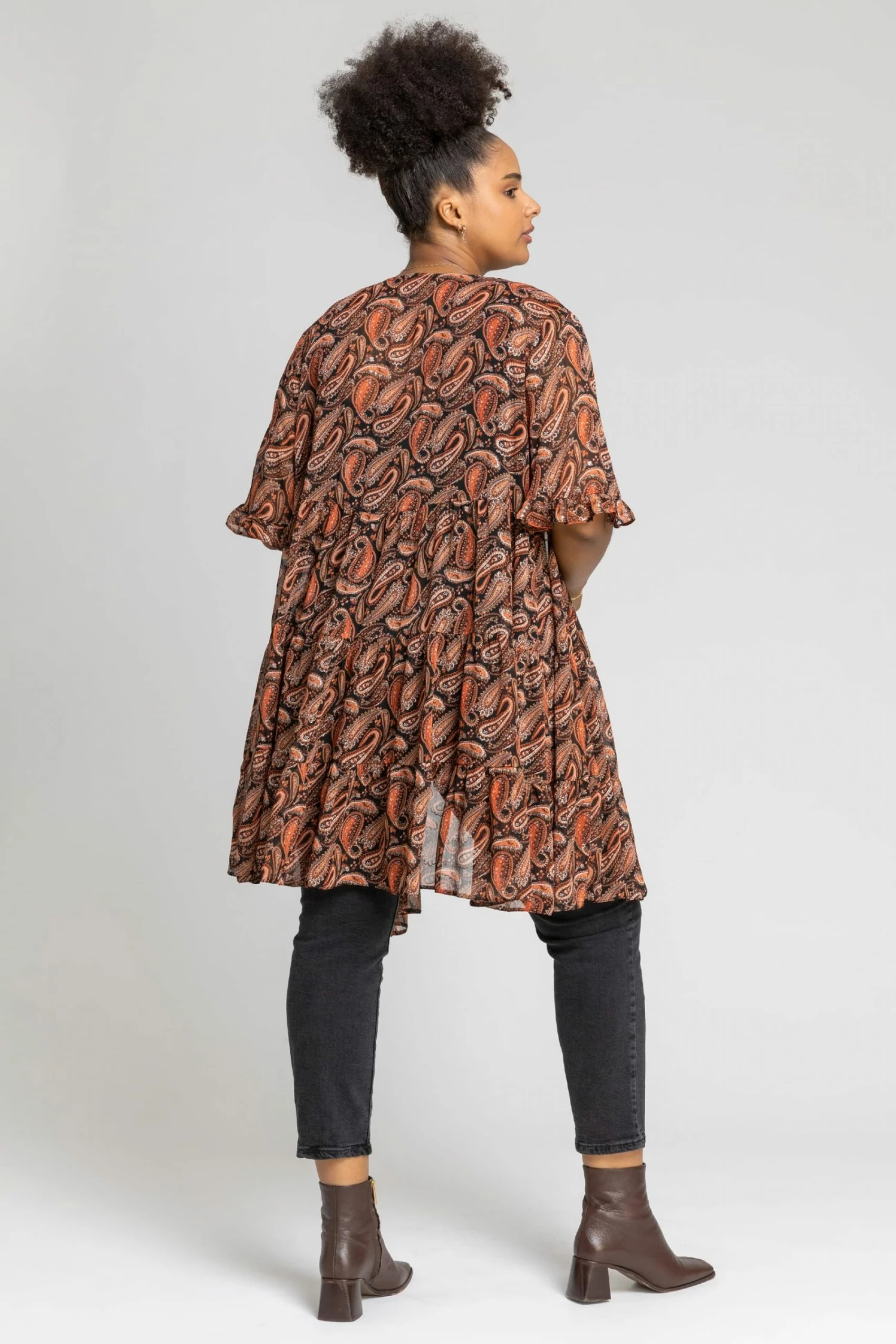 Roman Orange Curve Longline Paisley Print Kimono 4 Roman Orange Curve Longline Paisley Print Kimono - Image 2