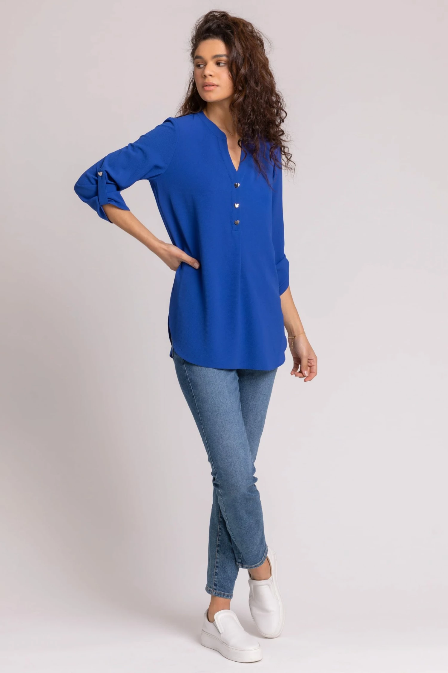 Roman Blue Longline Heart Button Detail Blouse 5 Roman Blue Longline Heart Button Detail Blouse - Image 3