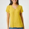 Roman Yellow Ditsy Embroidered Trim Detail Top