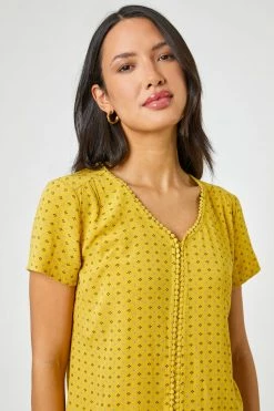Roman Yellow Ditsy Embroidered Trim Detail Top -Roman Sales Shop unnamed file 12976