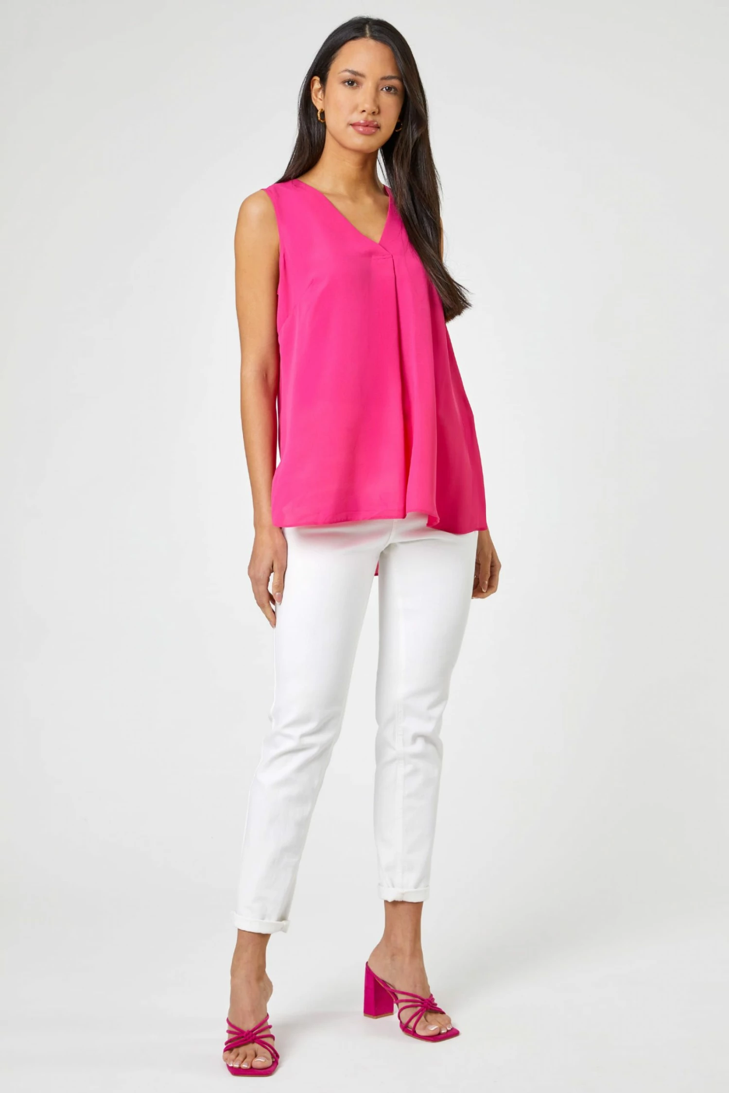 Roman Pink V-Neck Pleat Tank Top 4 Roman Pink V-Neck Pleat Tank Top - Image 2