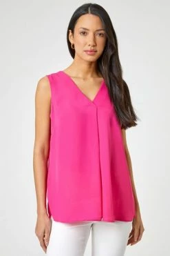 Roman Pink V-Neck Pleat Tank Top 12 Roman Pink V-Neck Pleat Tank Top -Roman Sales Shop unnamed file 12996