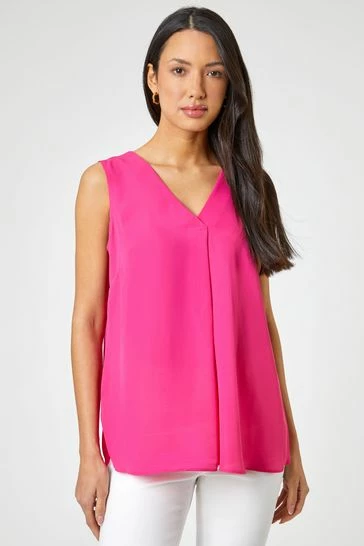 Roman Pink V-Neck Pleat Tank Top 7 Roman Pink V-Neck Pleat Tank Top - Image 5