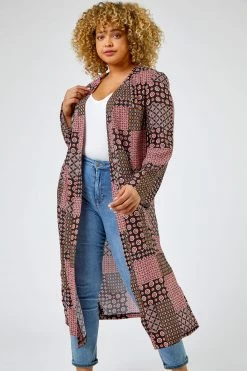 Roman Orange Curve Patchwork Geo Print Kimono