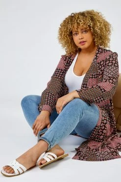 Roman Orange Curve Patchwork Geo Print Kimono 11 Roman Orange Curve Patchwork Geo Print Kimono -Roman Sales Shop unnamed file 13001