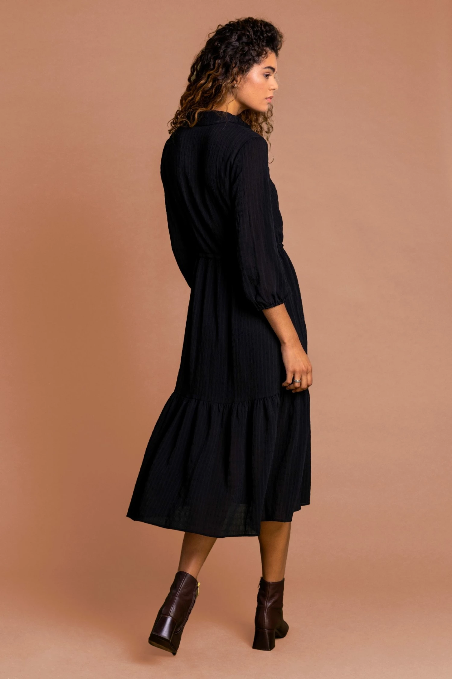 Roman Black Textured Button Through Midi Dress 4 Roman Black Textured Button Through Midi Dress - Image 2