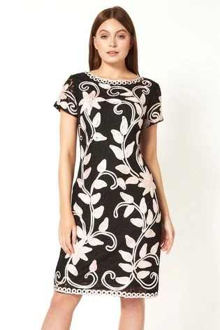 Roman Black Floral Contrast Tapework Dress 7 Roman Black Floral Contrast Tapework Dress - Image 5