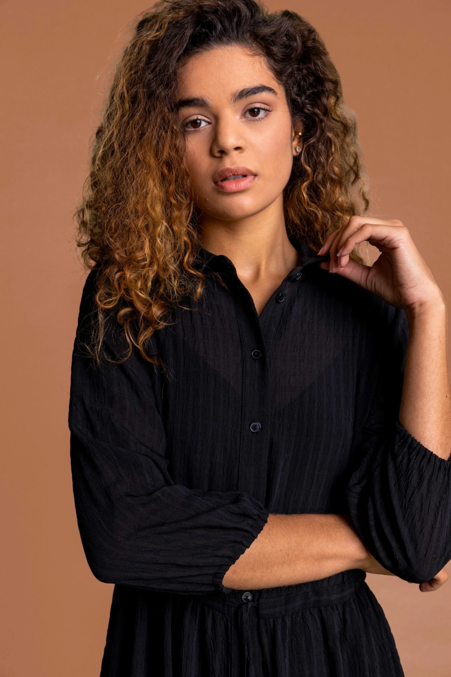 Roman Black Textured Button Through Midi Dress 6 Roman Black Textured Button Through Midi Dress - Image 4