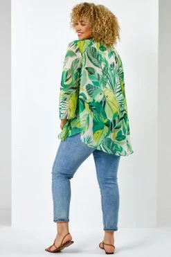 Roman Green Curve Tropical Leaf Print Kimono 8 Roman Green Curve Tropical Leaf Print Kimono -Roman Sales Shop unnamed file 13014