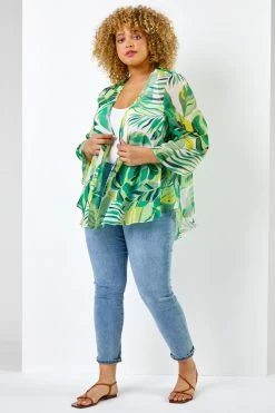 Roman Green Curve Tropical Leaf Print Kimono 9 Roman Green Curve Tropical Leaf Print Kimono -Roman Sales Shop unnamed file 13015