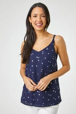 Roman Blue Foil Print Cross Back Cami