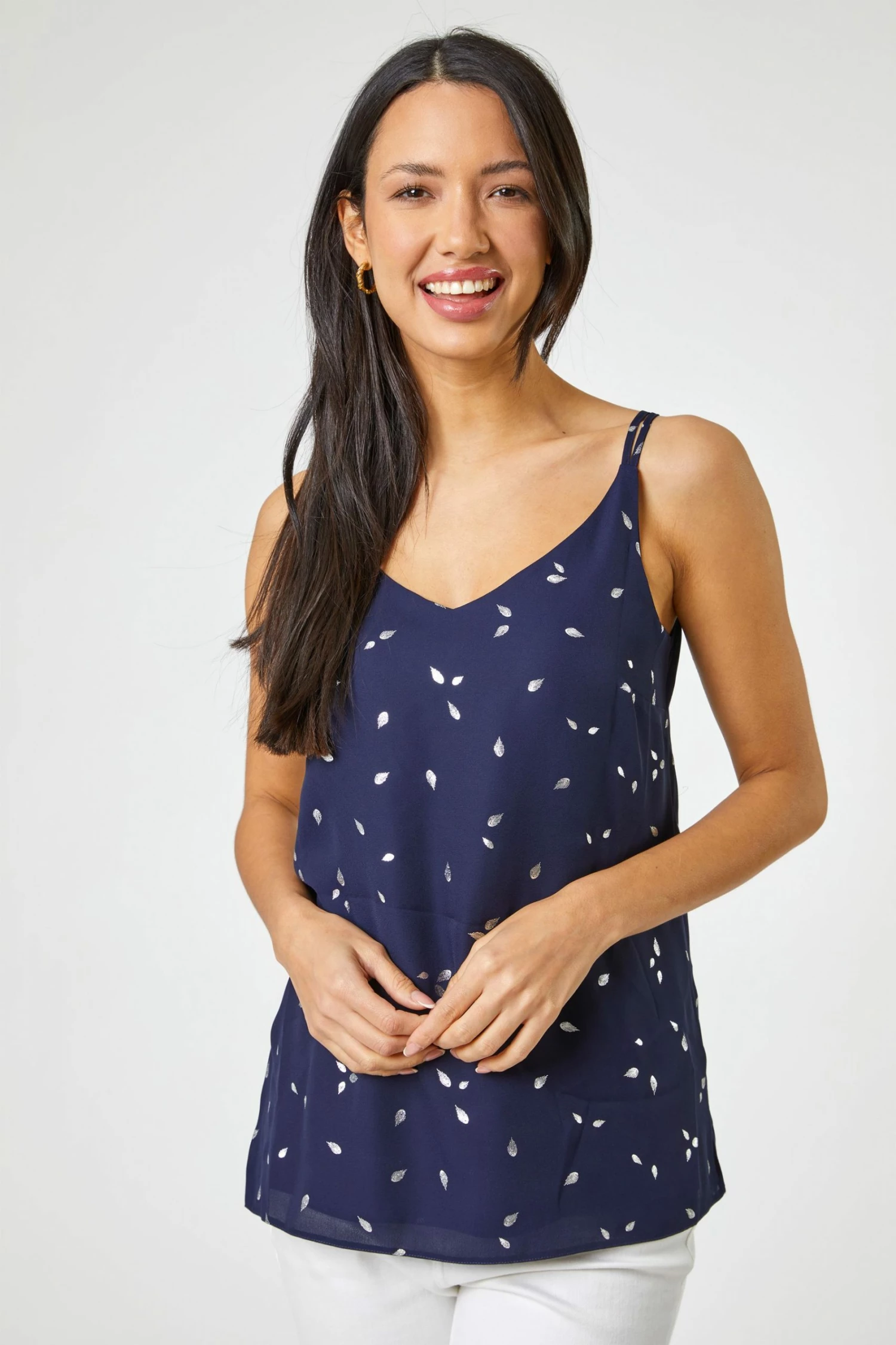 Roman Blue Foil Print Cross Back Cami 3 Roman Blue Foil Print Cross Back Cami