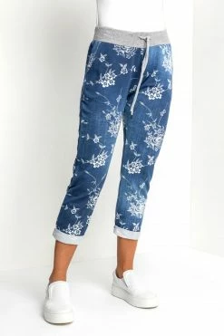 Roman Blue Indigo Floral Print Roll Hem Joggers 9 Roman Blue Indigo Floral Print Roll Hem Joggers -Roman Sales Shop unnamed file 13030