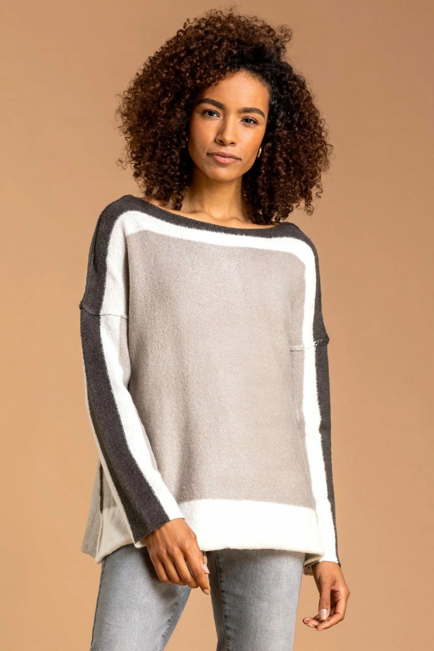 Roman Cream Colour Block Soft Knit Jumper 3 Roman Cream Colour Block Soft Knit Jumper