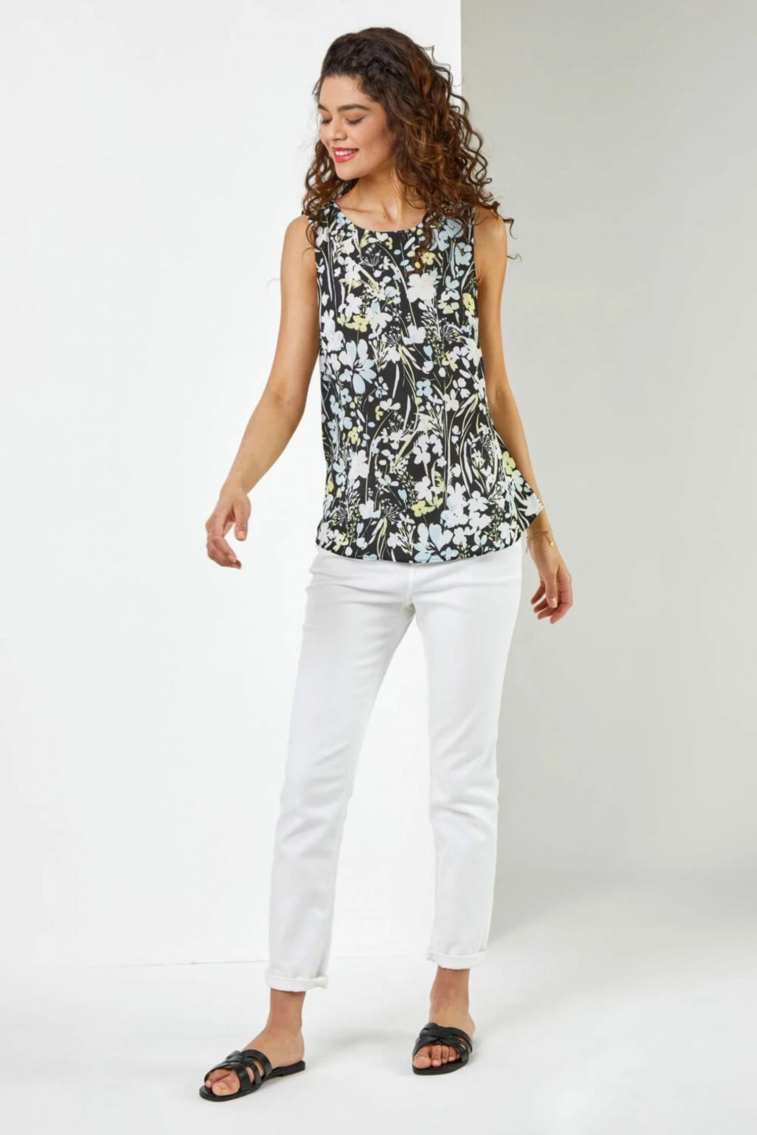 Roman Black Contrast Floral Print Vest Top 4 Roman Black Contrast Floral Print Vest Top - Image 2