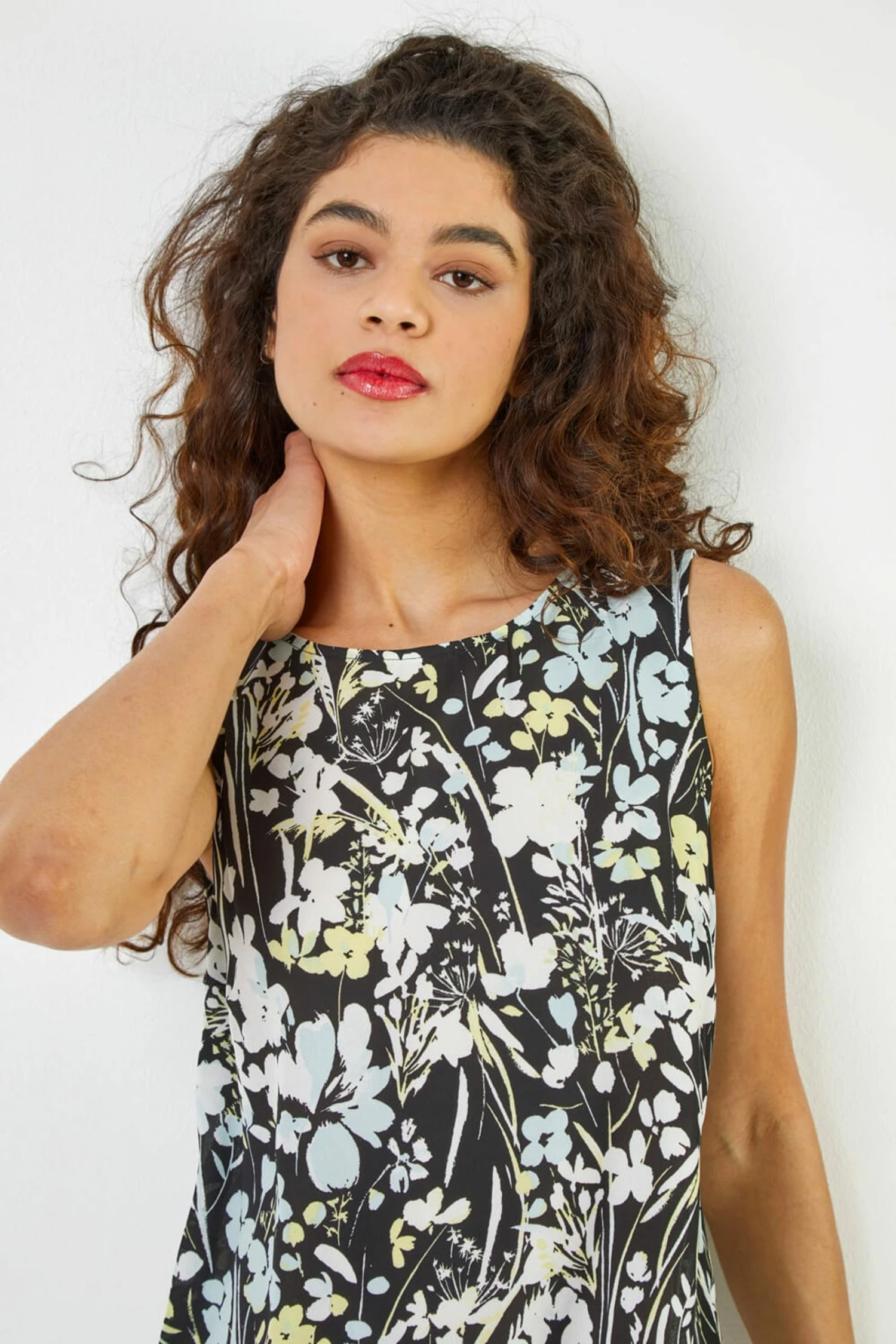 Roman Black Contrast Floral Print Vest Top 6 Roman Black Contrast Floral Print Vest Top - Image 4