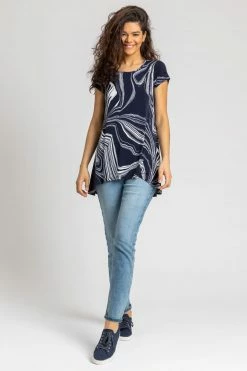 Roman Blue Abstract Linear Print Swing Top -Roman Sales Shop unnamed file 13049