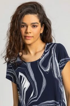 Roman Blue Abstract Linear Print Swing Top -Roman Sales Shop unnamed file 13050
