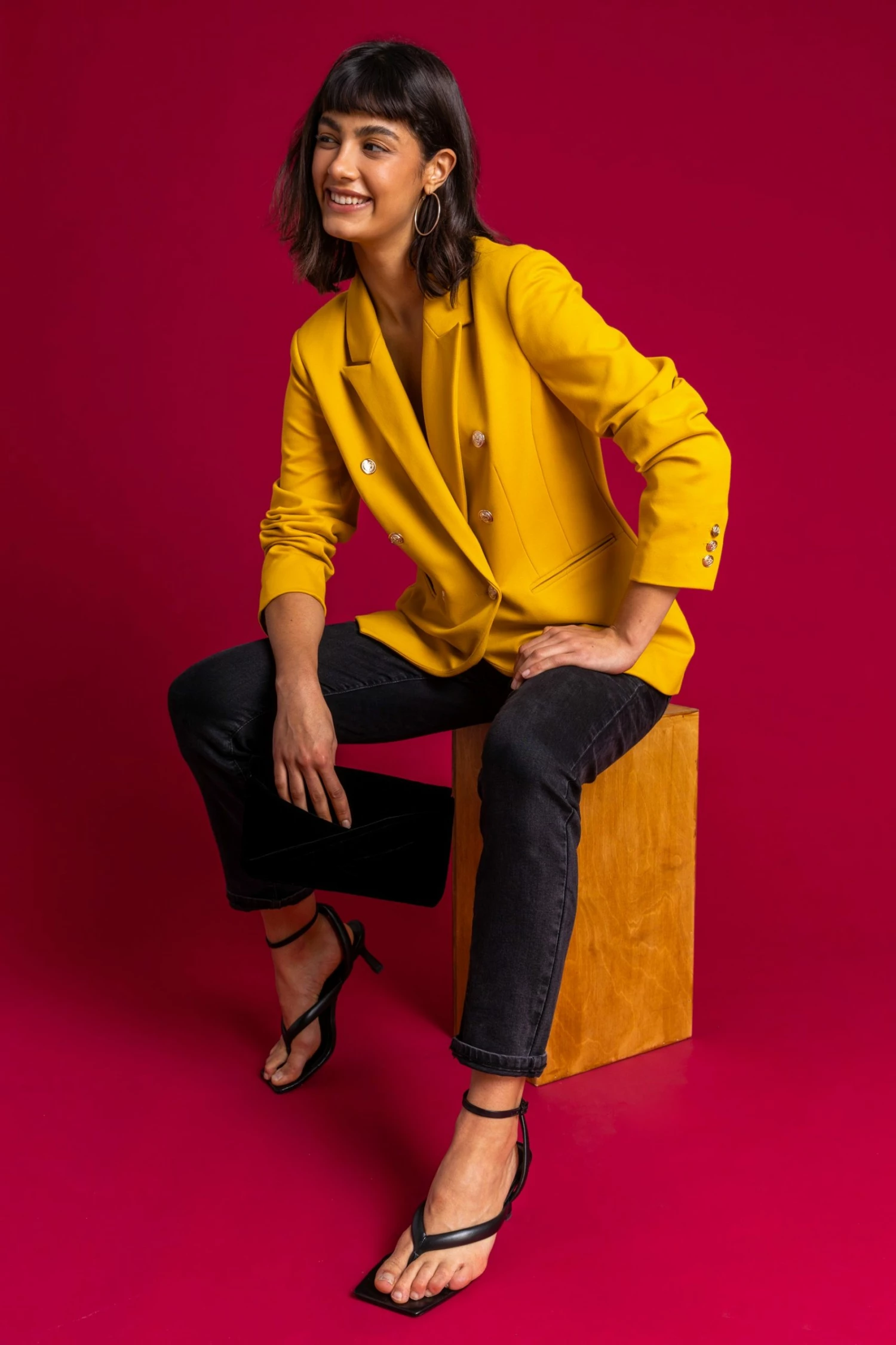 Roman Yellow Double Breasted Smart Blazer Jacket 6 Roman Yellow Double Breasted Smart Blazer Jacket - Image 4