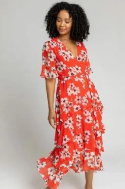 Roman Red Petite Floral Print Tiered Frill Dress -Roman Sales Shop unnamed file 1307
