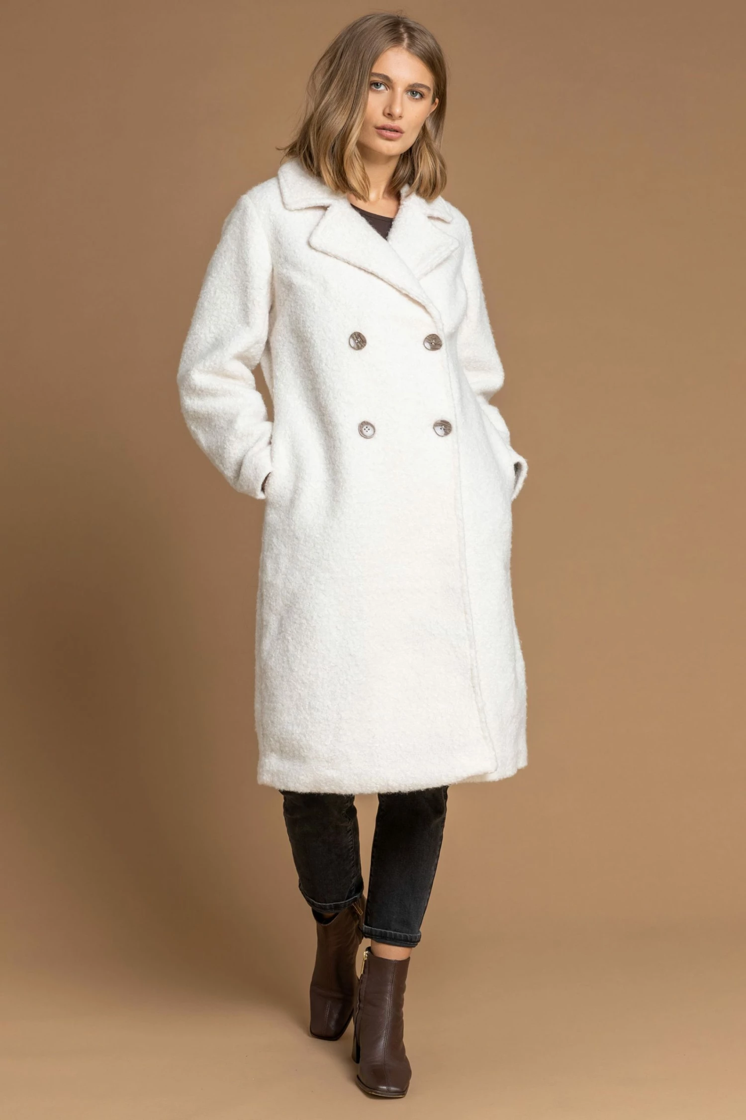 Roman White Longline Boucle Textured Coat 4 Roman White Longline Boucle Textured Coat - Image 2