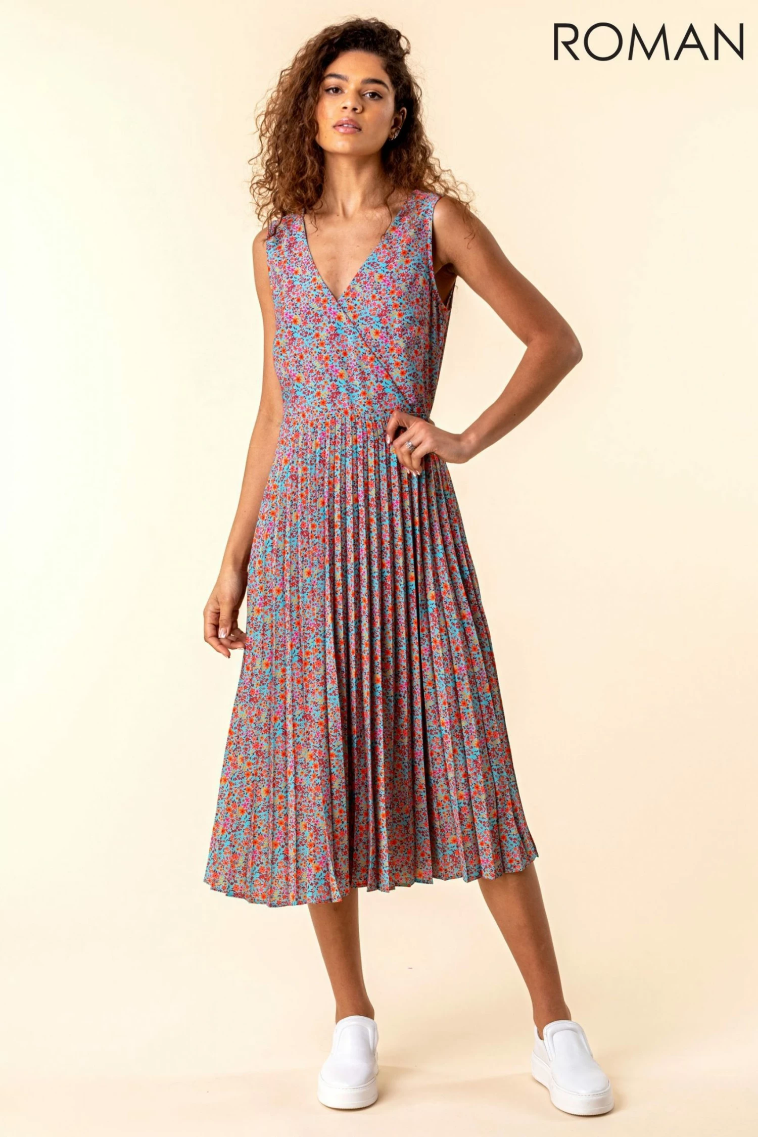 Roman Blue Floral Print Midi Dress 3 Roman Blue Floral Print Midi Dress