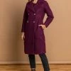 Roman Berry Red Double Breasted Longline Textured Coat