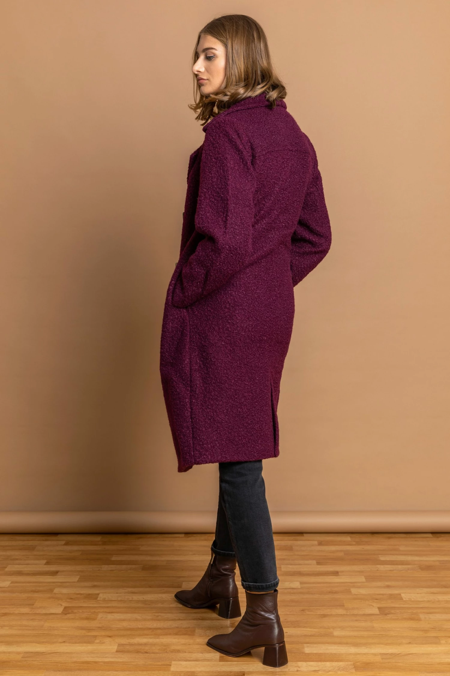 Roman Berry Red Double Breasted Longline Textured Coat 4 Roman Berry Red Double Breasted Longline Textured Coat - Image 2