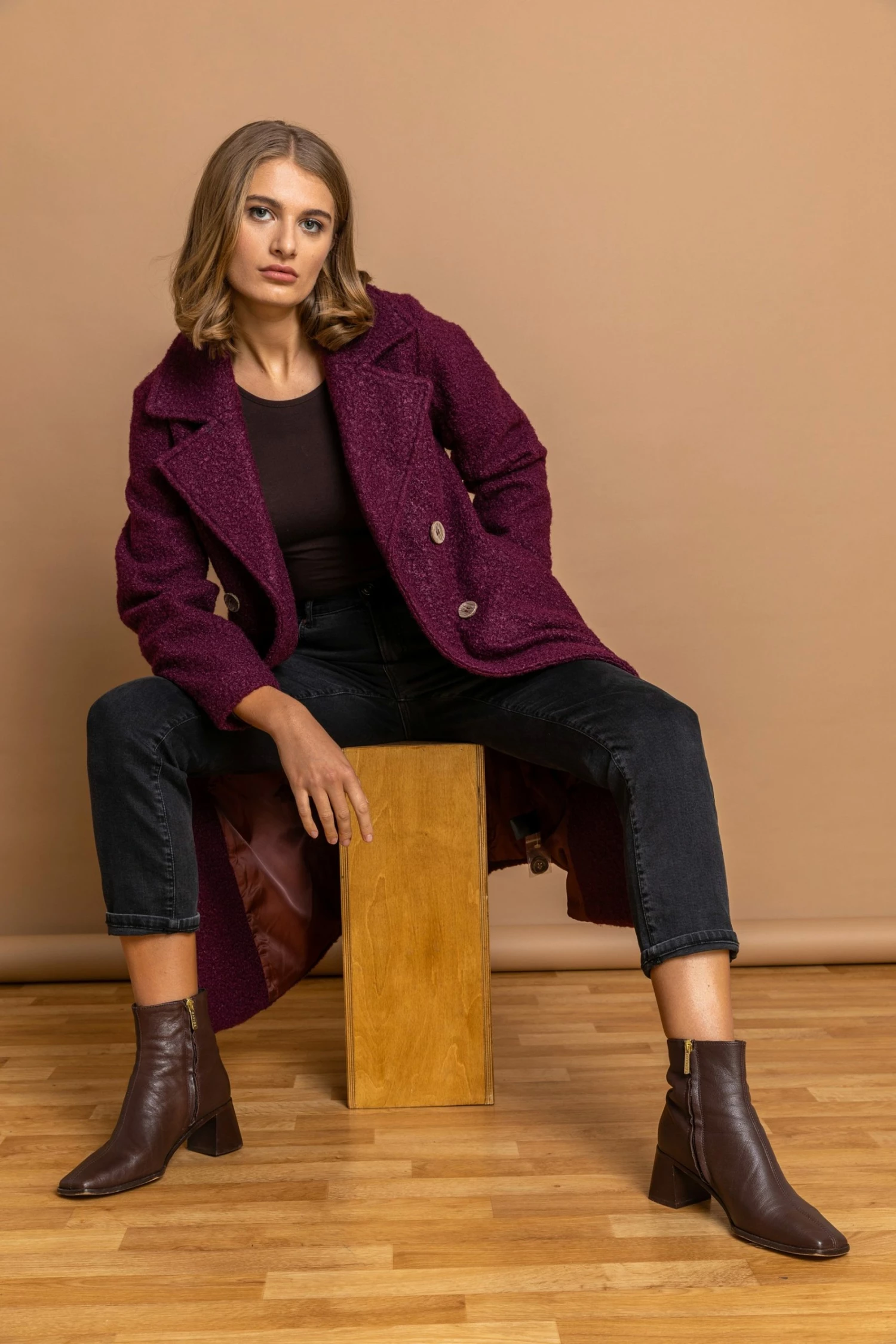 Roman Berry Red Double Breasted Longline Textured Coat 5 Roman Berry Red Double Breasted Longline Textured Coat - Image 3