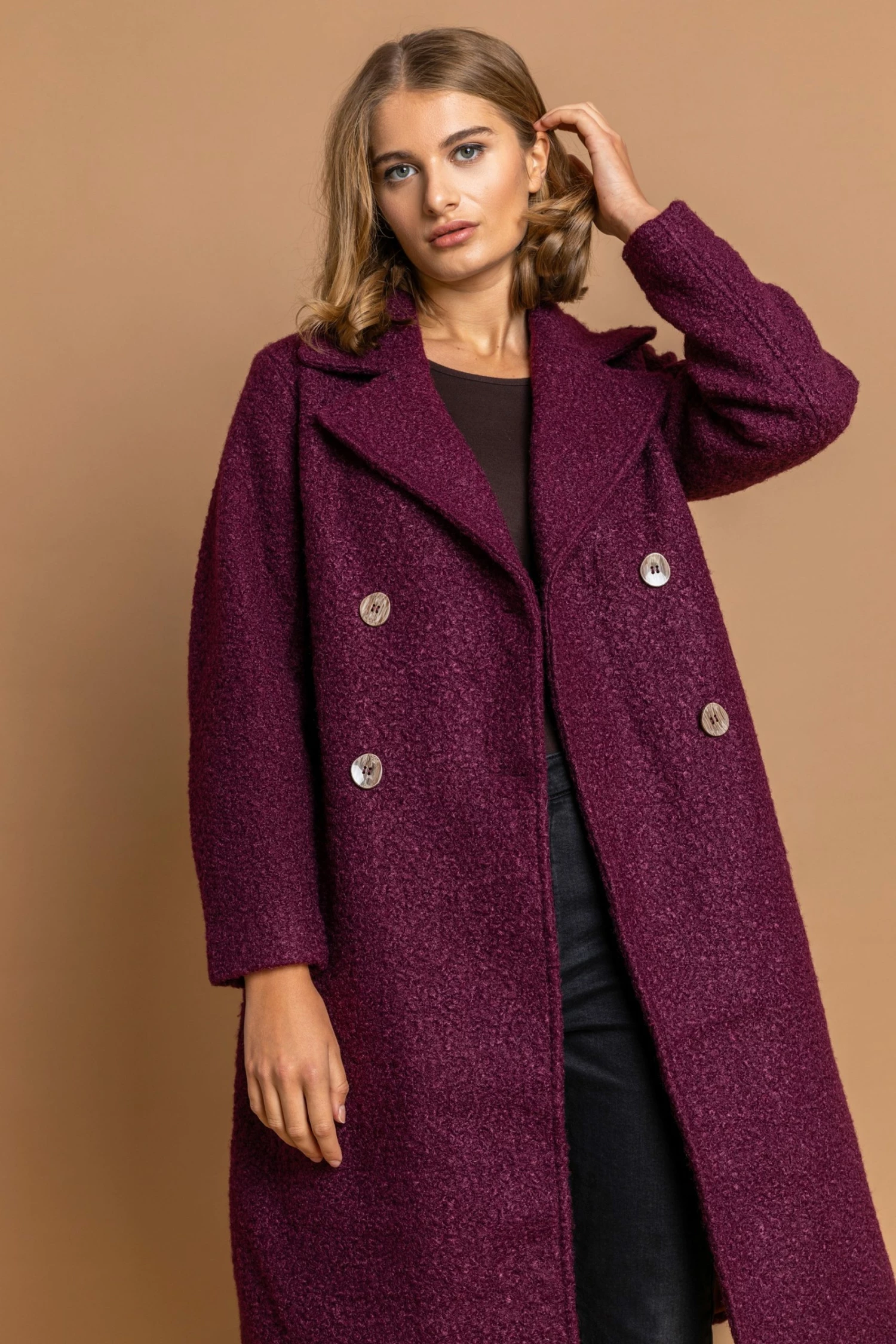 Roman Berry Red Double Breasted Longline Textured Coat 6 Roman Berry Red Double Breasted Longline Textured Coat - Image 4