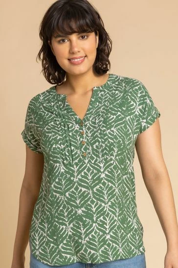 Roman Green Abstract Print Button Detail Top 7 Roman Green Abstract Print Button Detail Top - Image 5