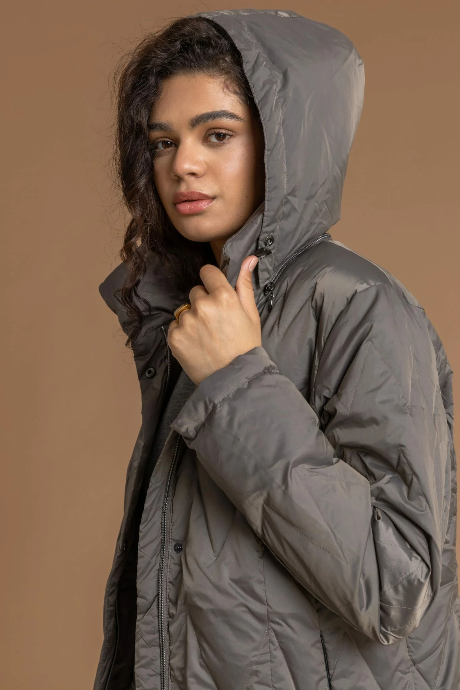 Roman Cream Quilted Parka Coat With Hood 6 Roman Cream Quilted Parka Coat With Hood - Image 4