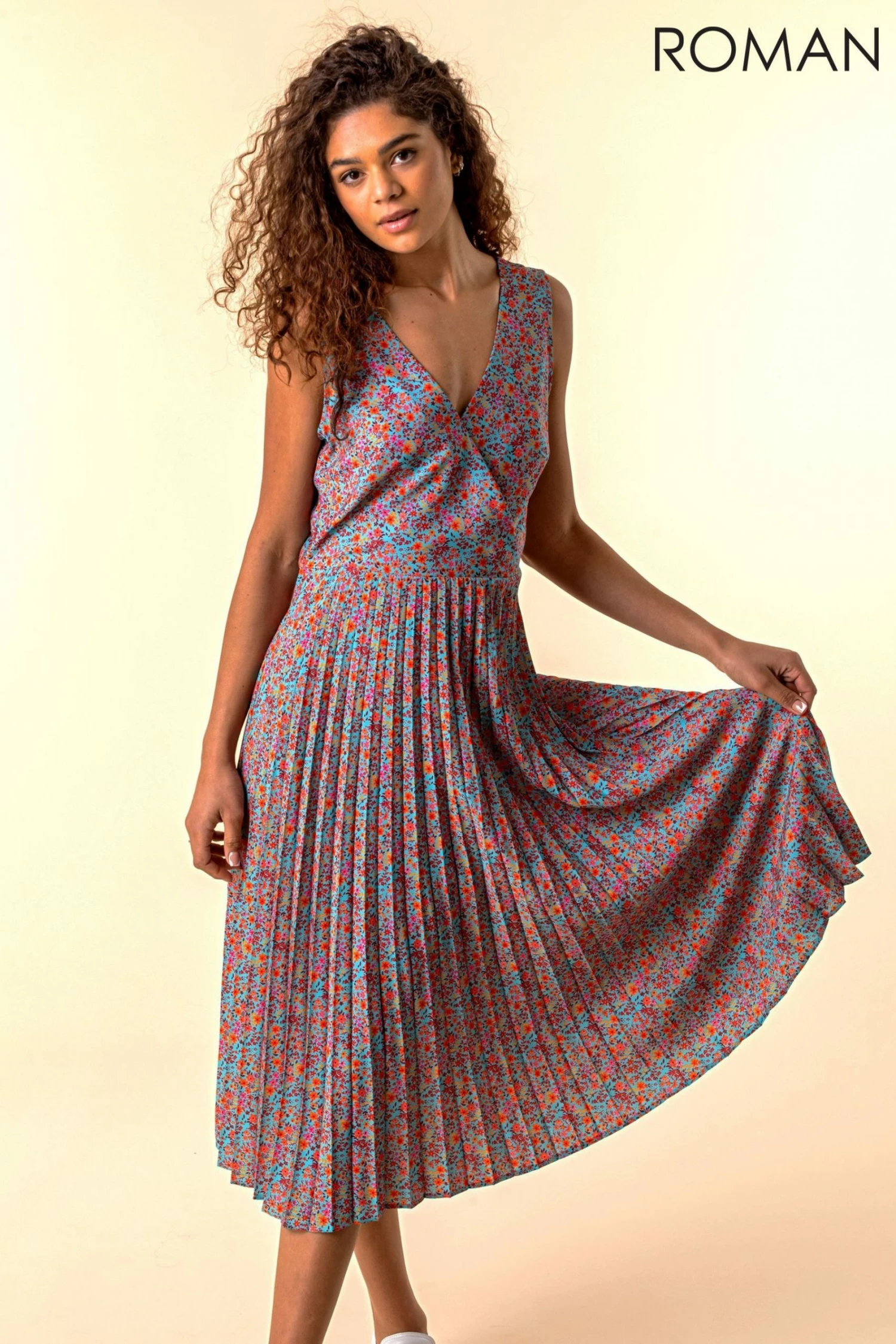 Roman Blue Floral Print Midi Dress 5 Roman Blue Floral Print Midi Dress - Image 3