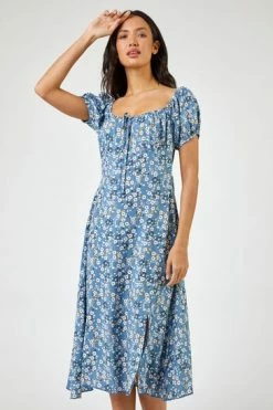 Roman Blue Ditsy Floral Tie Neck Midi Dress 13 Roman Blue Ditsy Floral Tie Neck Midi Dress -Roman Sales Shop unnamed file 13108