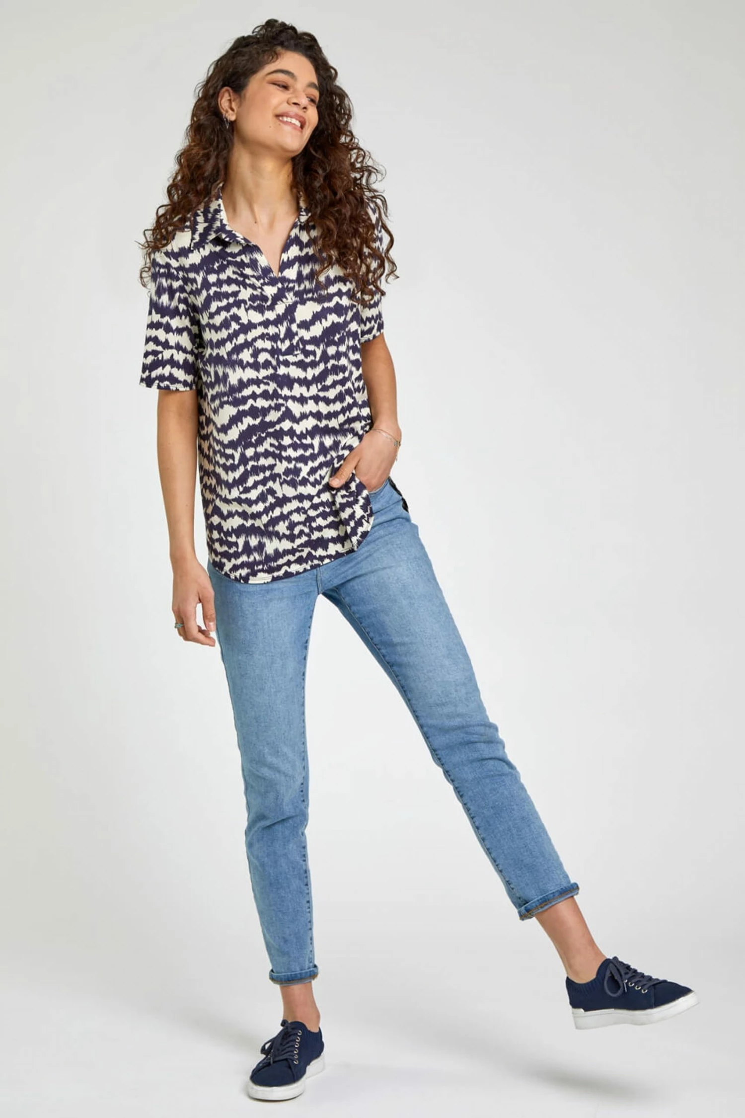 Roman Navy Abstract Print Jersey Top 4 Roman Navy Abstract Print Jersey Top - Image 2