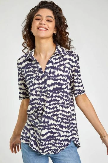 Roman Navy Abstract Print Jersey Top 8 Roman Navy Abstract Print Jersey Top - Image 6