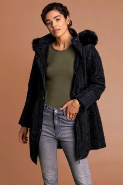 Roman Black Mid Length Hooded Coat