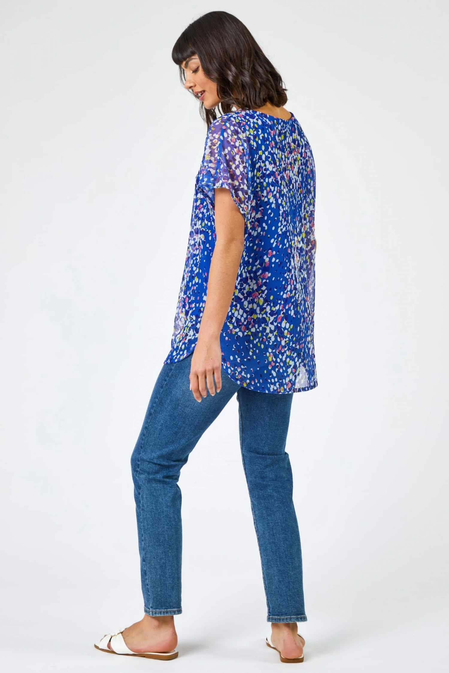 Roman Blue Spot Print Mesh Overlay Top 4 Roman Blue Spot Print Mesh Overlay Top - Image 2