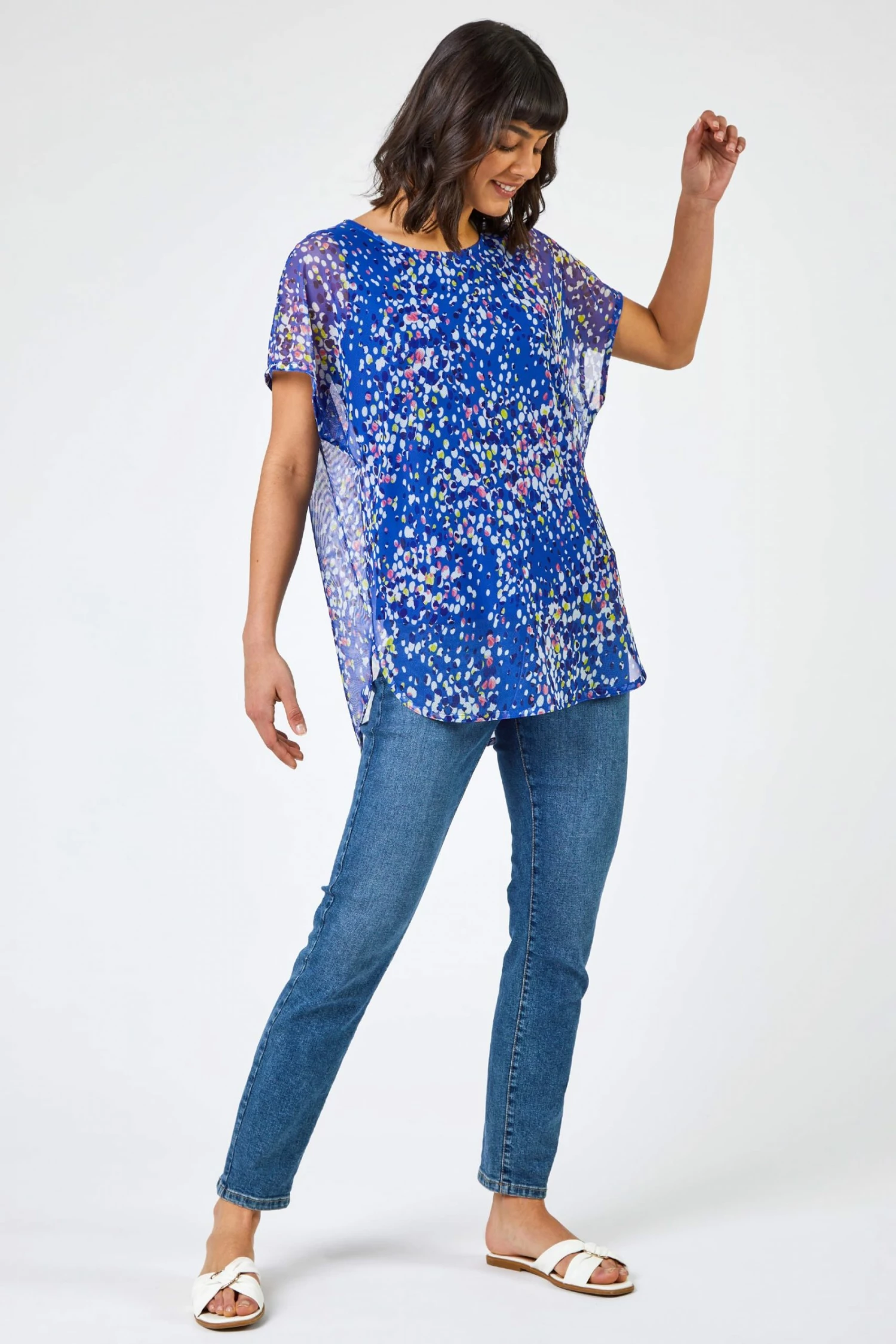 Roman Blue Spot Print Mesh Overlay Top 5 Roman Blue Spot Print Mesh Overlay Top - Image 3