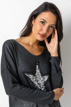 Roman Grey Sequin Star Embellished Sweat Top -Roman Sales Shop unnamed file 13142