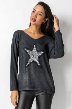Roman Grey Sequin Star Embellished Sweat Top -Roman Sales Shop unnamed file 13143