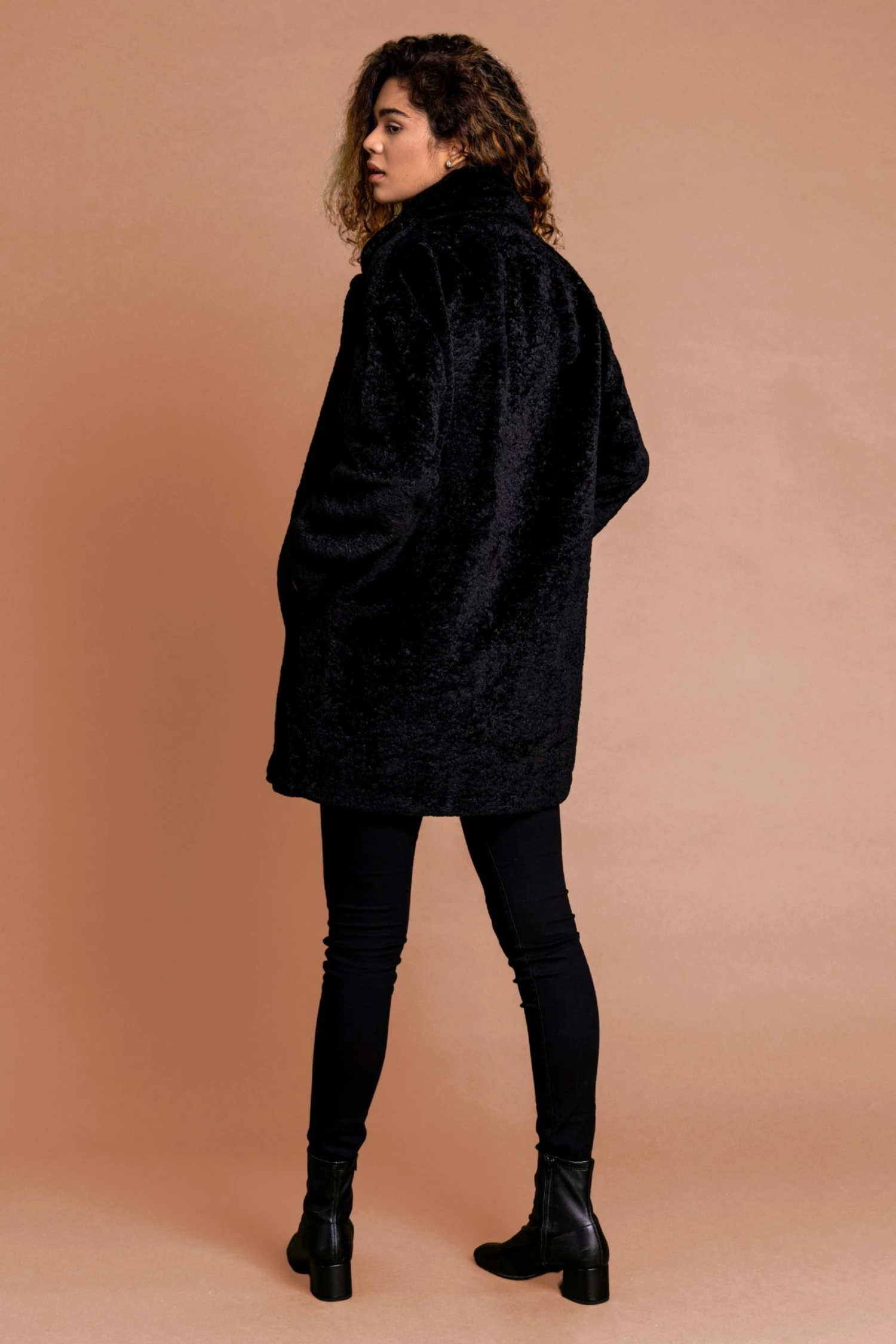 Roman Black Textured Faux Fur Teddy Coat 4 Roman Black Textured Faux Fur Teddy Coat - Image 2