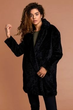 Roman Black Textured Faux Fur Teddy Coat 11 Roman Black Textured Faux Fur Teddy Coat -Roman Sales Shop unnamed file 13148