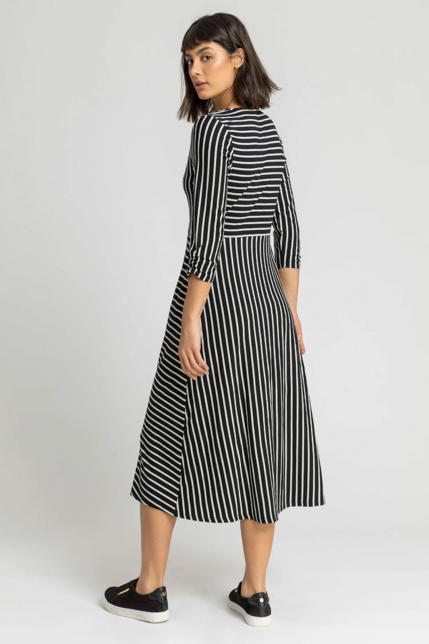 Roman Black Stripe Print Button Detail Midi Dress 4 Roman Black Stripe Print Button Detail Midi Dress - Image 2