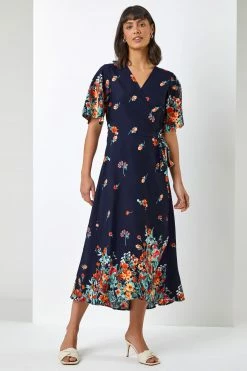 Roman Navy Floral Border Print Wrap Dress 9 Roman Navy Floral Border Print Wrap Dress -Roman Sales Shop unnamed file 13162