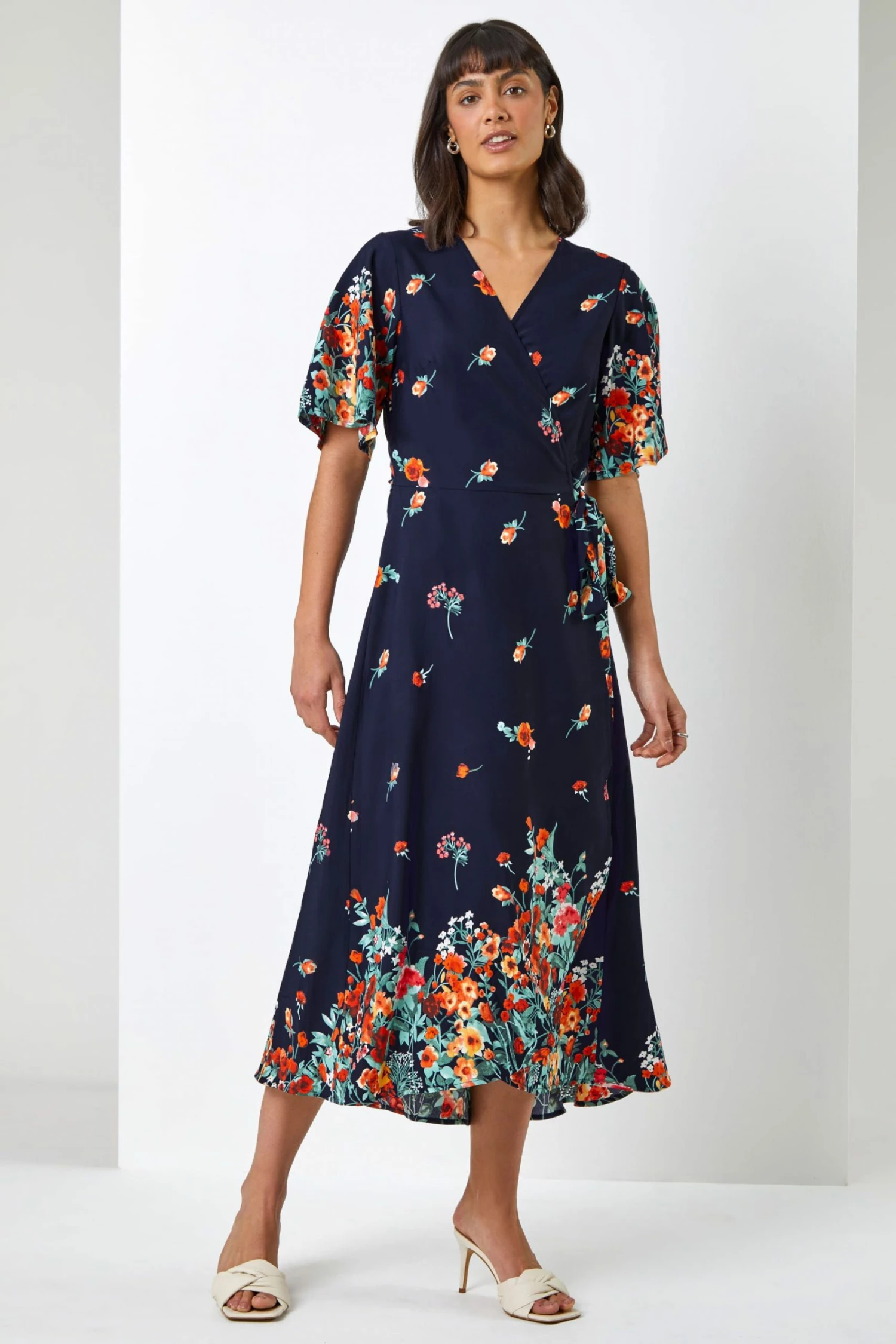 Roman Navy Floral Border Print Wrap Dress 5 Roman Navy Floral Border Print Wrap Dress - Image 3