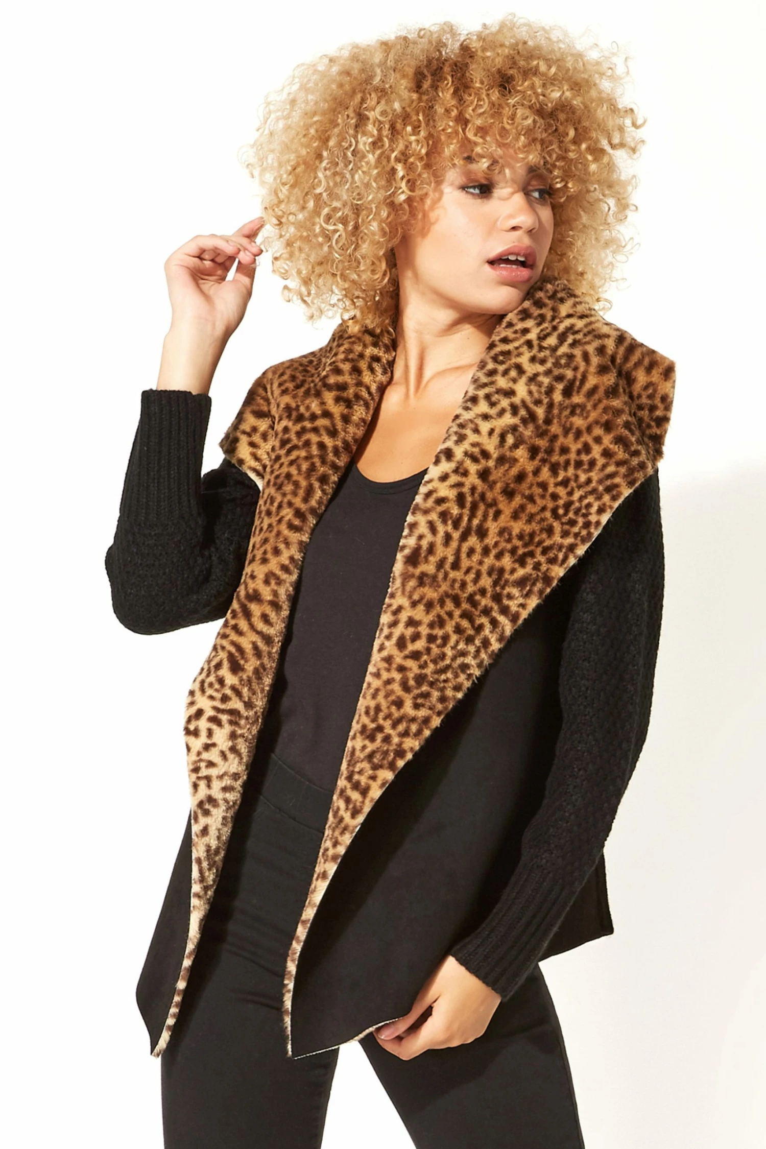 Roman Black Originals Animal Print Faux Shearling Coatigan 3 Roman Black Originals Animal Print Faux Shearling Coatigan